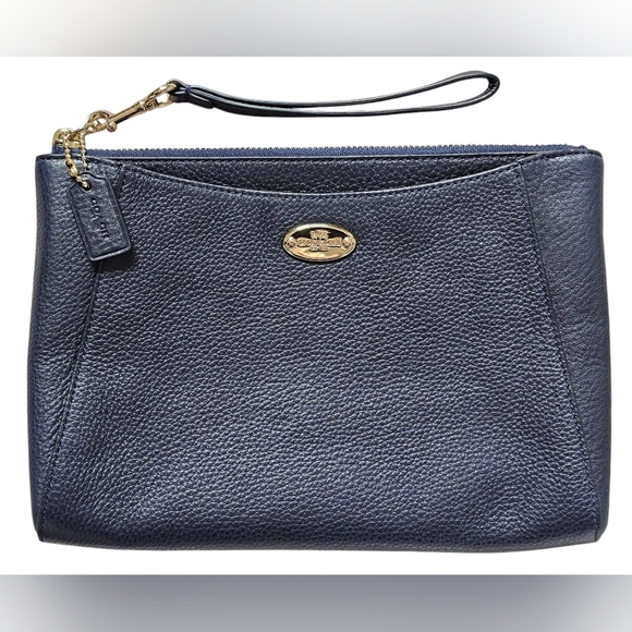 Coach Morgan Pebbled Leather Clutch In Midnight And Gold. New With Out Tags - Picture 1 of 6